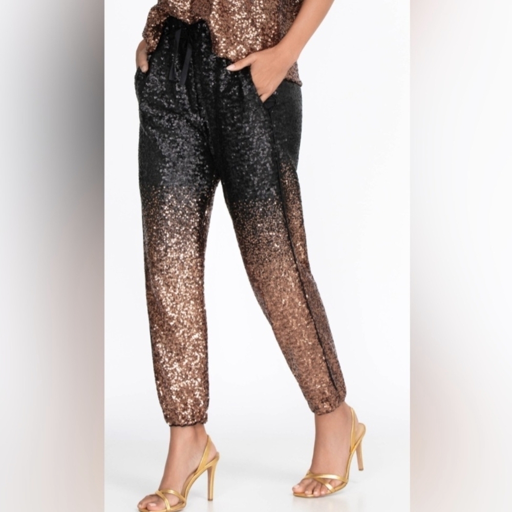 Johnny Was NWT Black and Copper Sequin Pants